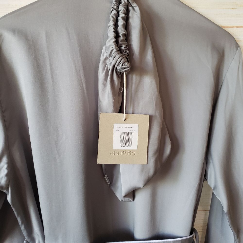 Ettitude Sateen Plus Bamboo Women's Robe Fog Gray White Size Medium - Picture 10 of 13